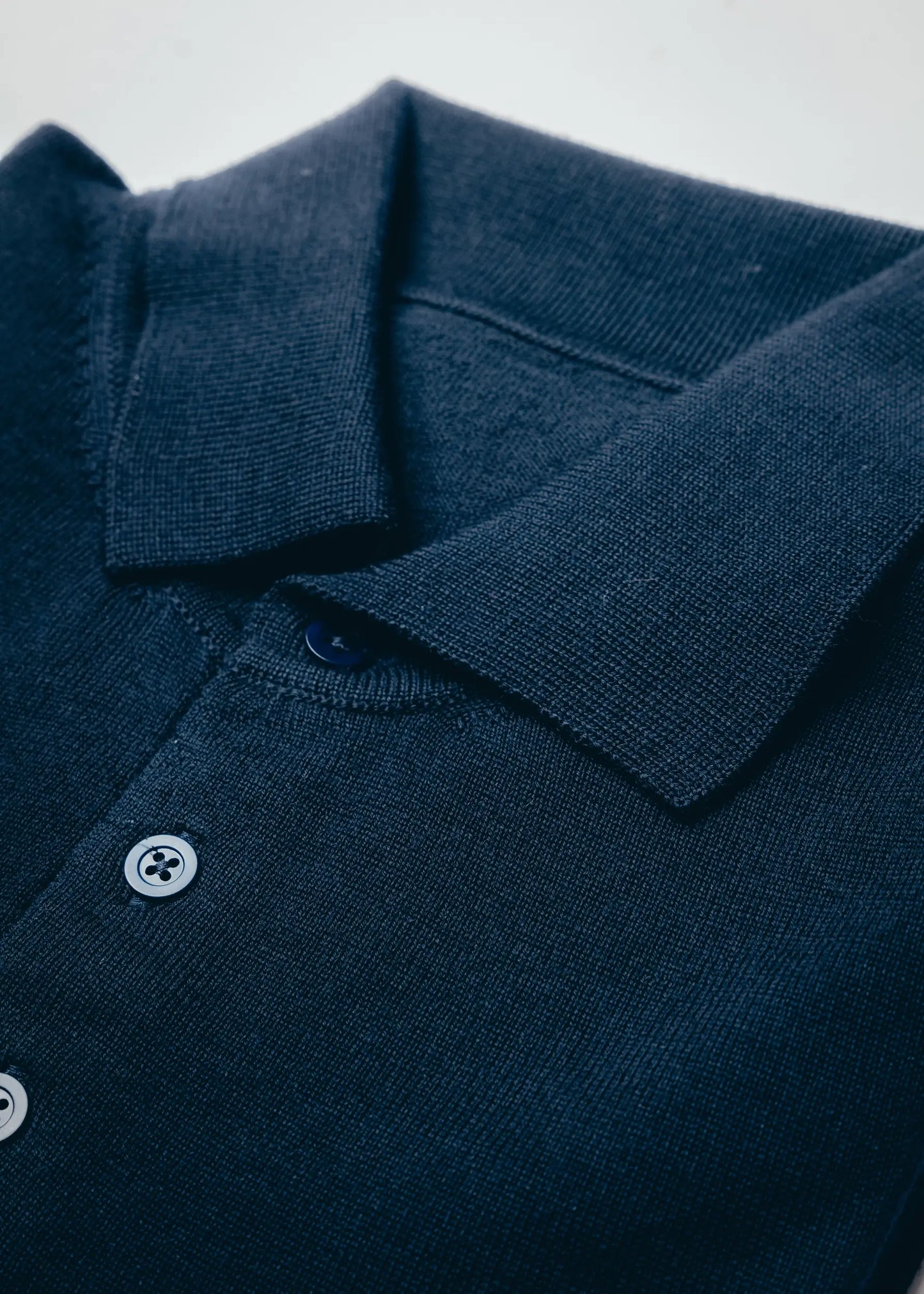 Navy Blue Merino Wool Long Sleeve Polo Shirt Mens