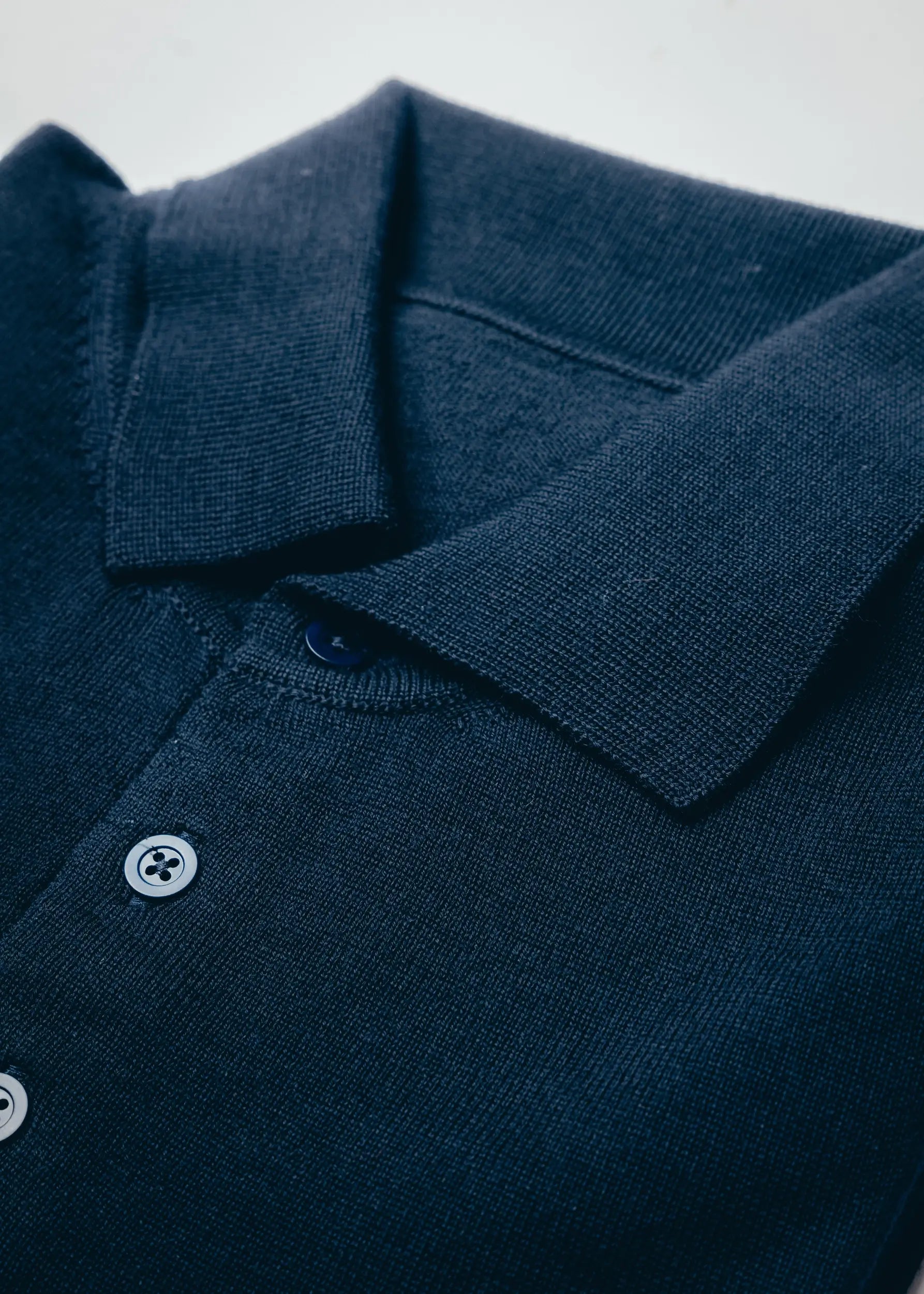 Navy Blue Merino Wool Long Sleeve Polo Shirt Mens